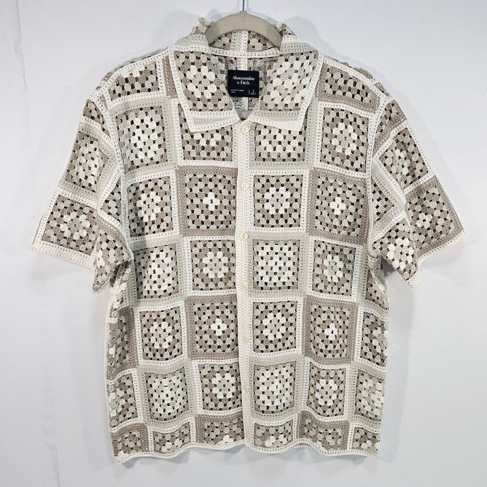 Abercrombie & Fitch Granny Square Crochet Button Shirt Men’s Small - Picture 2 of 7